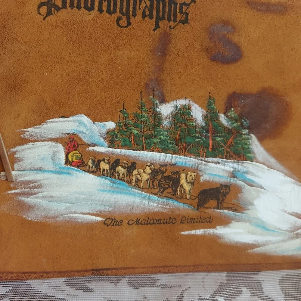 Vintage The Malamute Limited Leather Photo Album Hand Painted Dog Sled Totem Tan